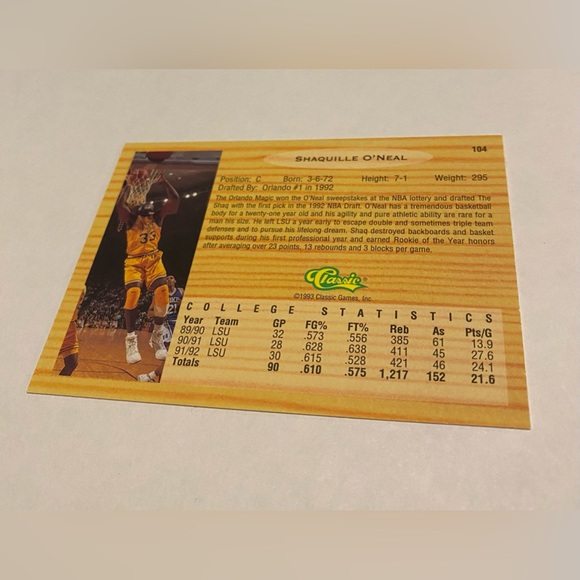Shaquille O\'Neal Rare Rookie 1993 Classic Draft Picks Basketball Card